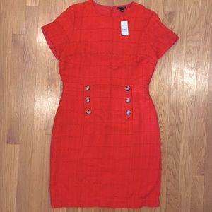 Tweed button trim shift dress